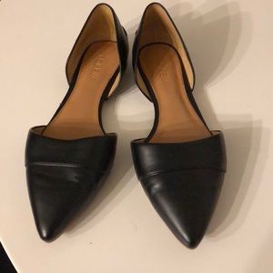 Black leather pointed toe J Crew flats